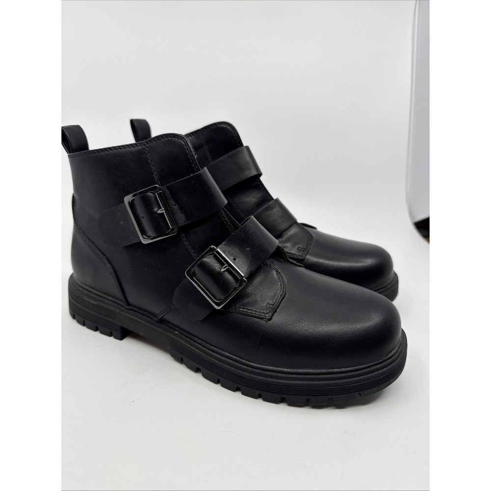 Biker Military Sz 9.5 Black‎  Chunky Platform Ankle Boots Buckles